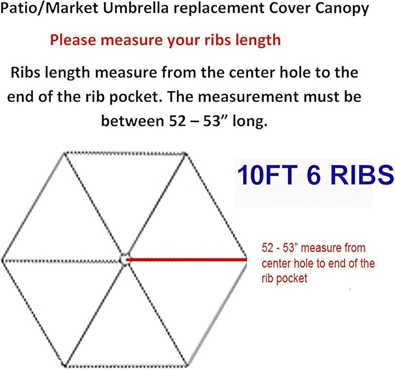 GLDDFDG 10Ft 6 Ribs Patio Umbrella Replacement Canopy (Canopy only), Canopy Replacement UV Protection Waterproof Outdoor Table Market Yard Umbrella Top Outdoor Umbrella Canopy,Black,10FT - Image 5